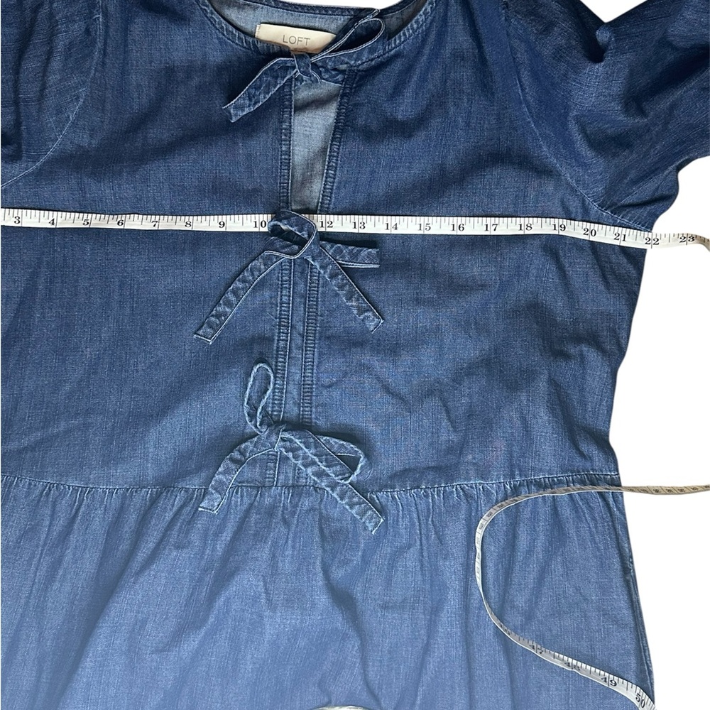 LOFT Denim Blue Tie-Front Short Sleeve Dress - Picture 4 of 5